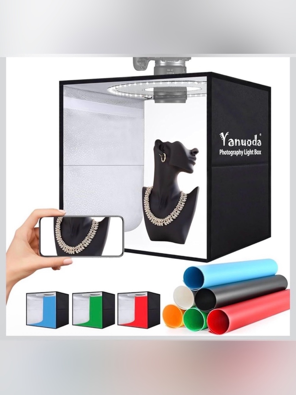 Photo Light Box 12” x 12” 120 LED Lights 6 Backdrops